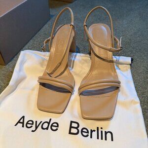 Aeyde tan block heeled sandals